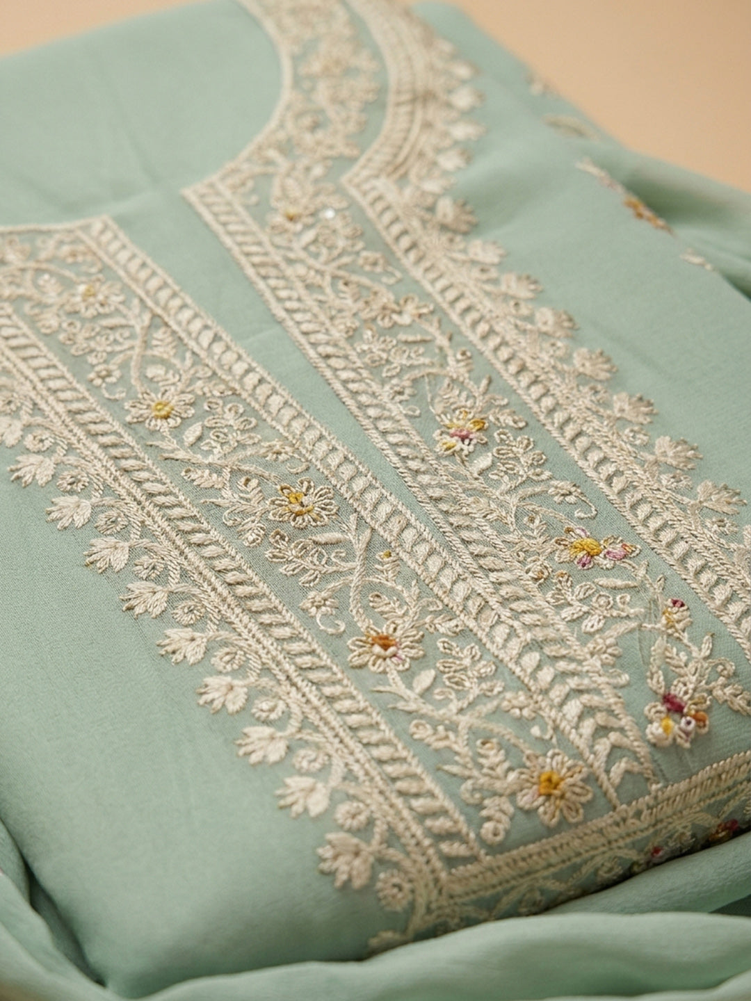Aqua  Chanderi Unstitched Dress Material