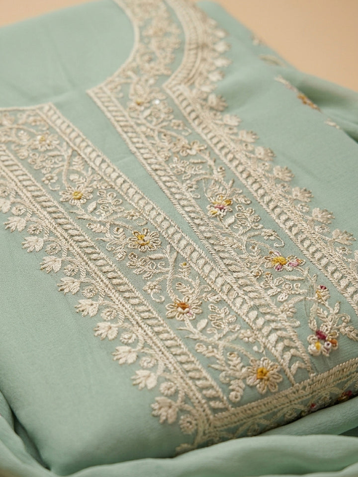 Aqua  Chanderi Unstitched Dress Material