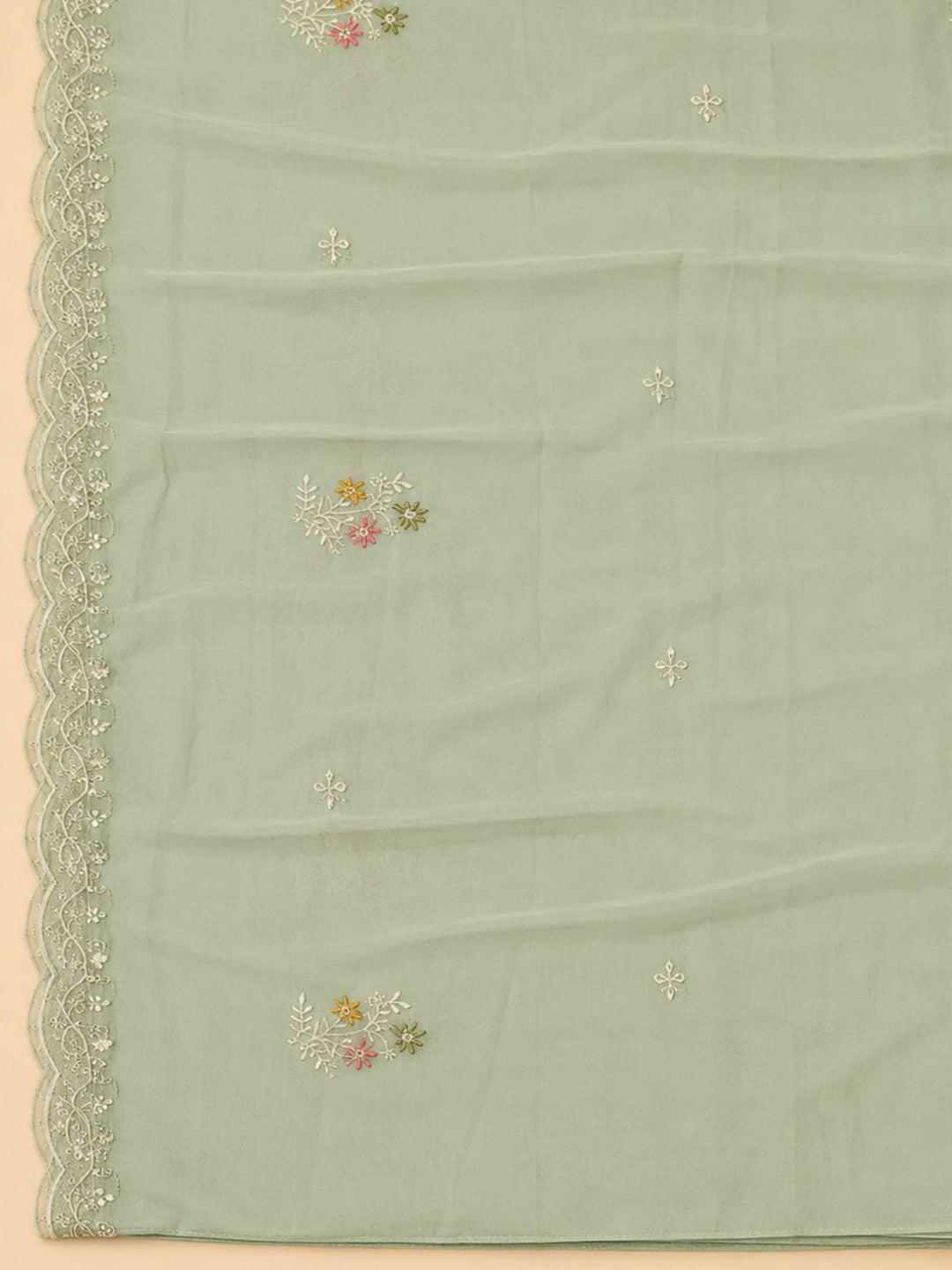 Aqua  Chanderi Unstitched Dress Material