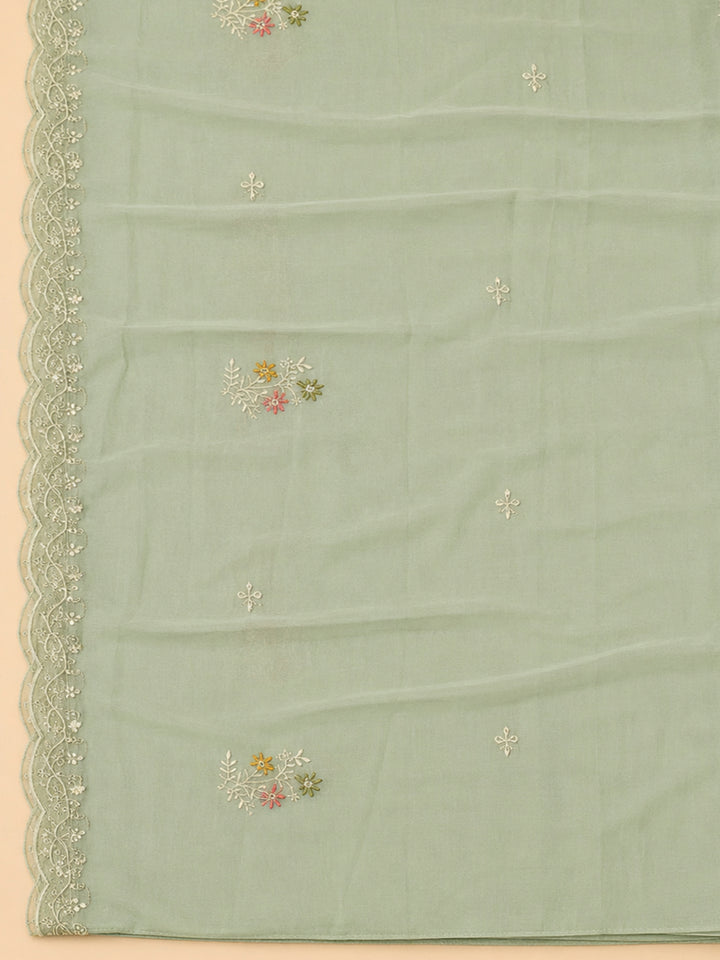 Aqua  Chanderi Unstitched Dress Material