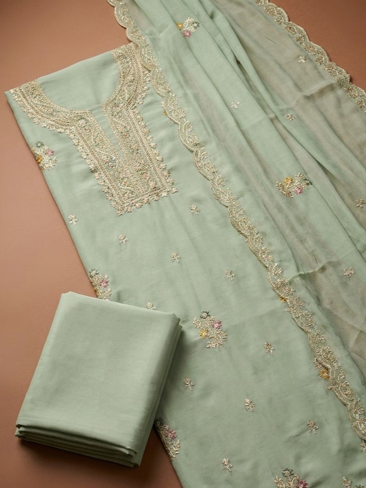 Aqua  Chanderi Unstitched Dress Material