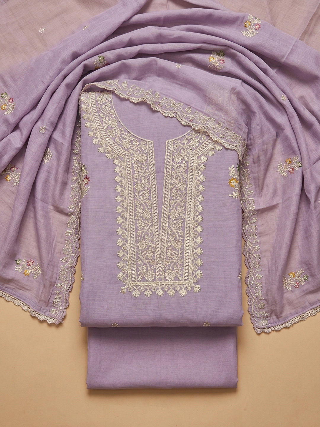 Lavender  Chanderi Unstitched Dress Material