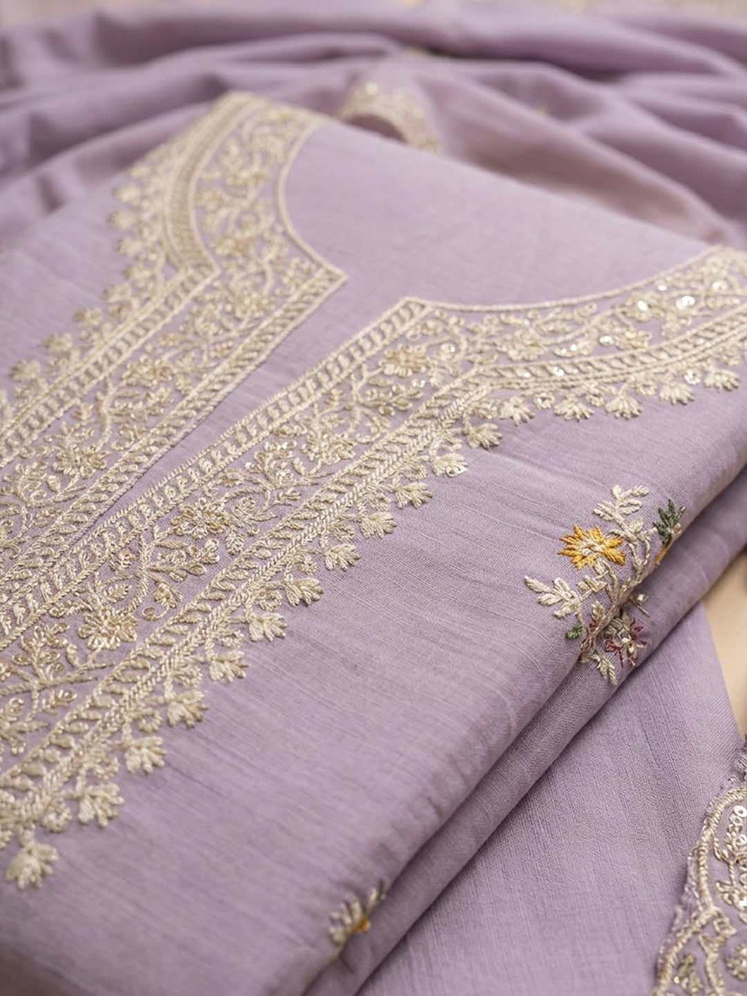 Lavender  Chanderi Unstitched Dress Material