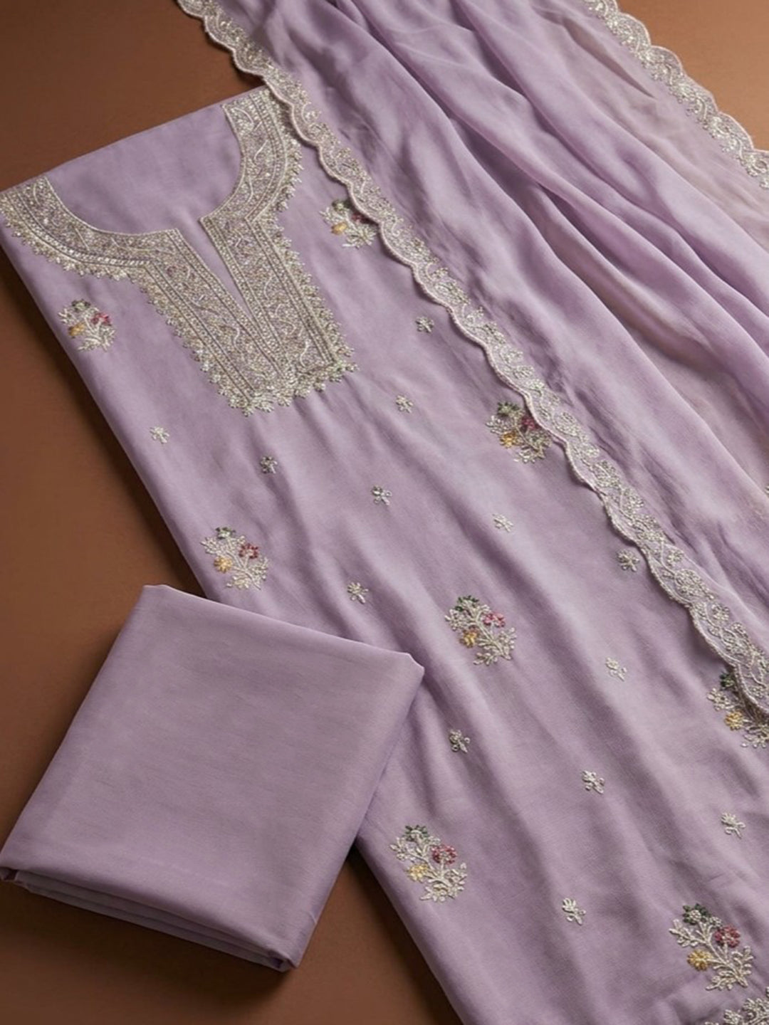 Lavender  Chanderi Unstitched Dress Material