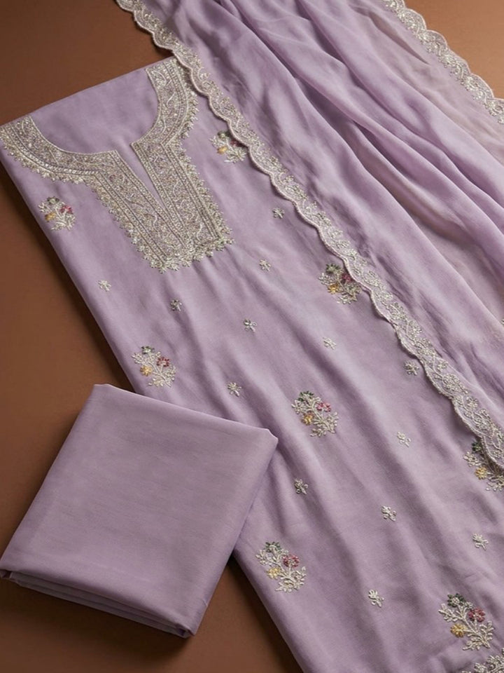 Lavender  Chanderi Unstitched Dress Material