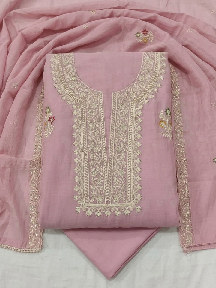 Pink  Chanderi Unstitched Dress Material