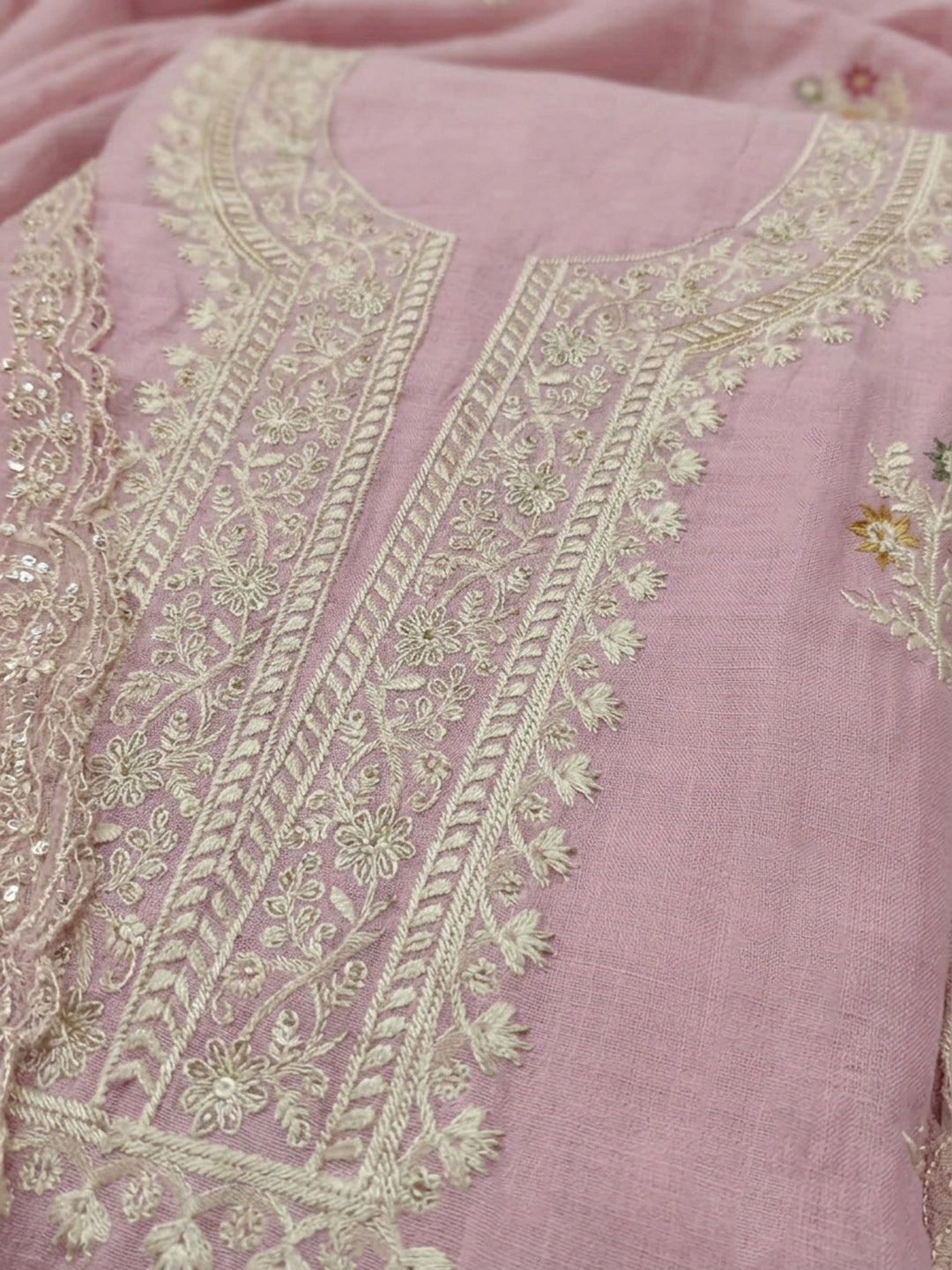 Pink  Chanderi Unstitched Dress Material