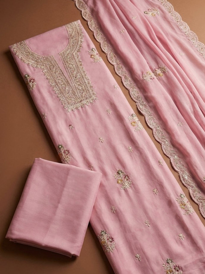 Pink  Chanderi Unstitched Dress Material