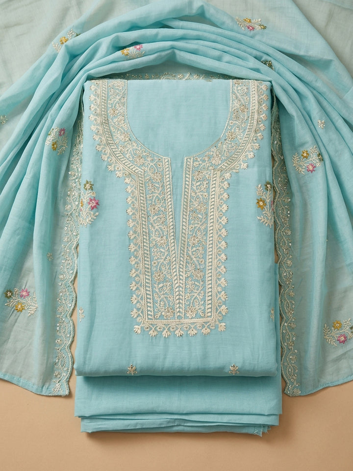 Sky Blue  Chanderi Unstitched Dress Material