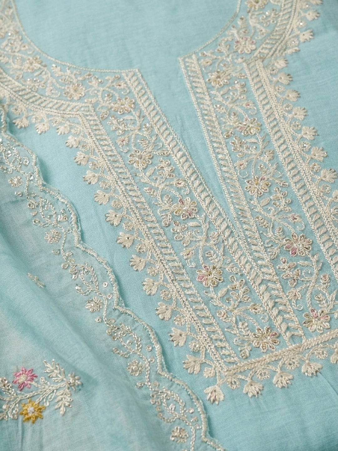 Sky Blue  Chanderi Unstitched Dress Material
