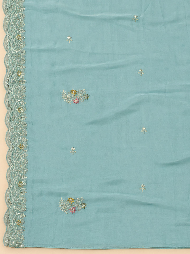 Sky Blue  Chanderi Unstitched Dress Material