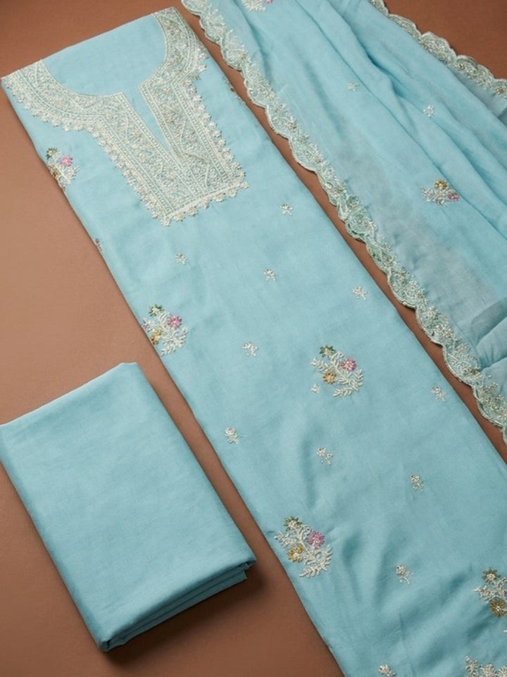Sky Blue  Chanderi Unstitched Dress Material
