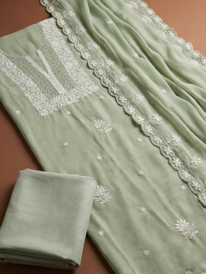 Aqua  Chanderi Unstitched Dress Material