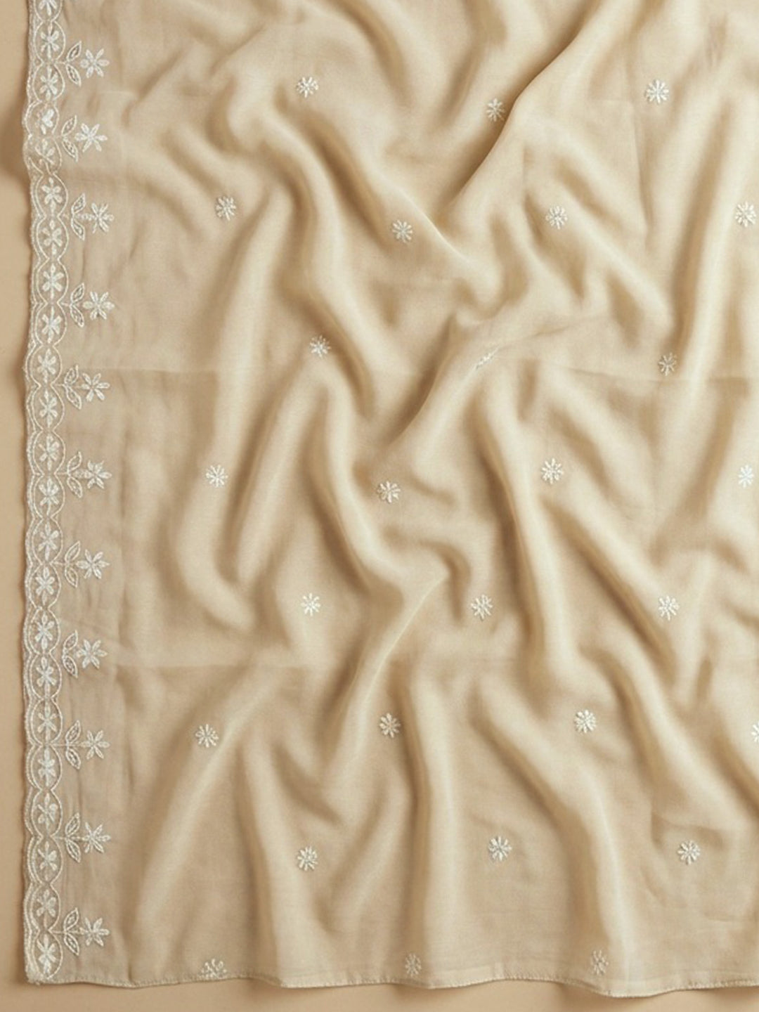 Beige  Chanderi Unstitched Dress Material
