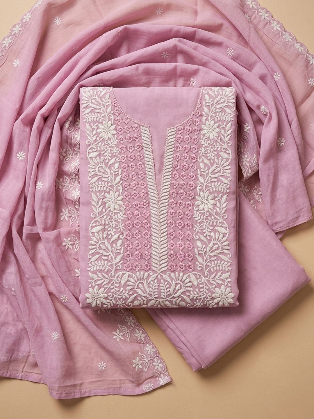 Onion Pink  Chanderi Unstitched Dress Material