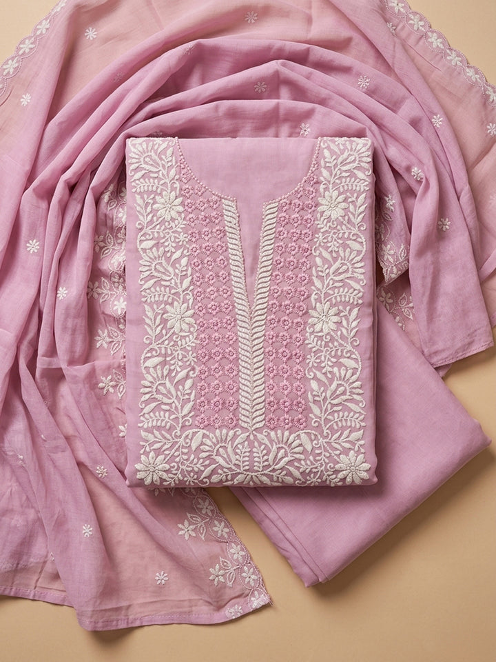 Onion Pink  Chanderi Unstitched Dress Material
