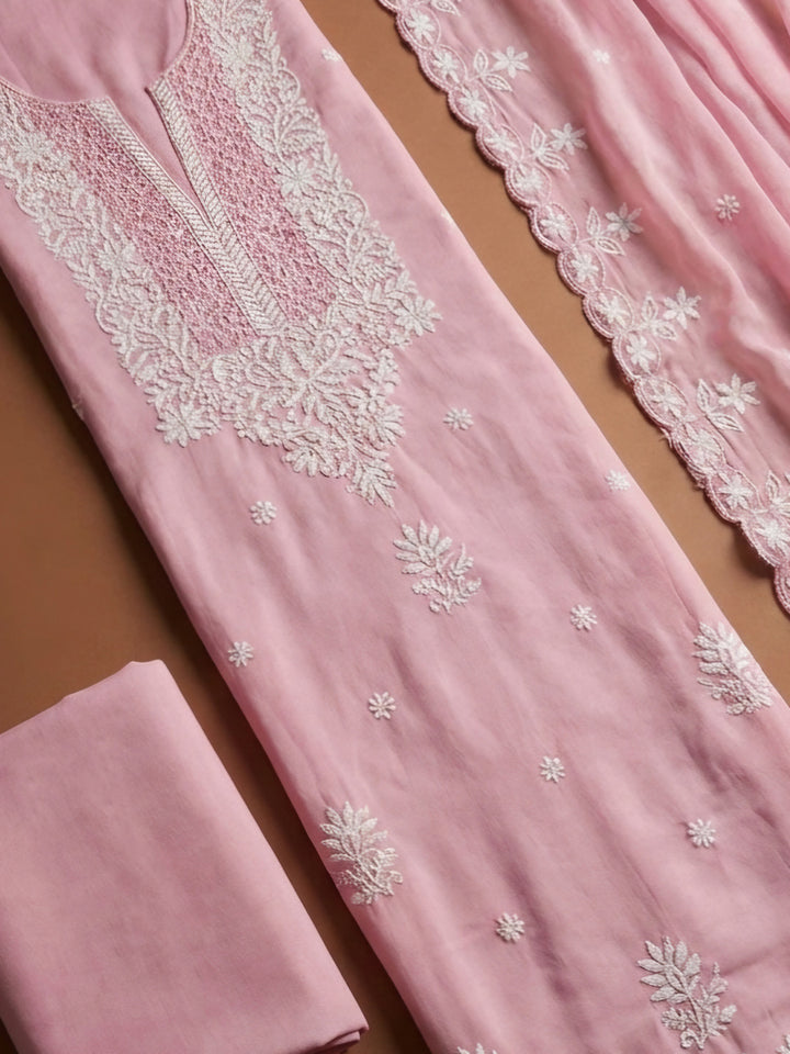 Onion Pink  Chanderi Unstitched Dress Material