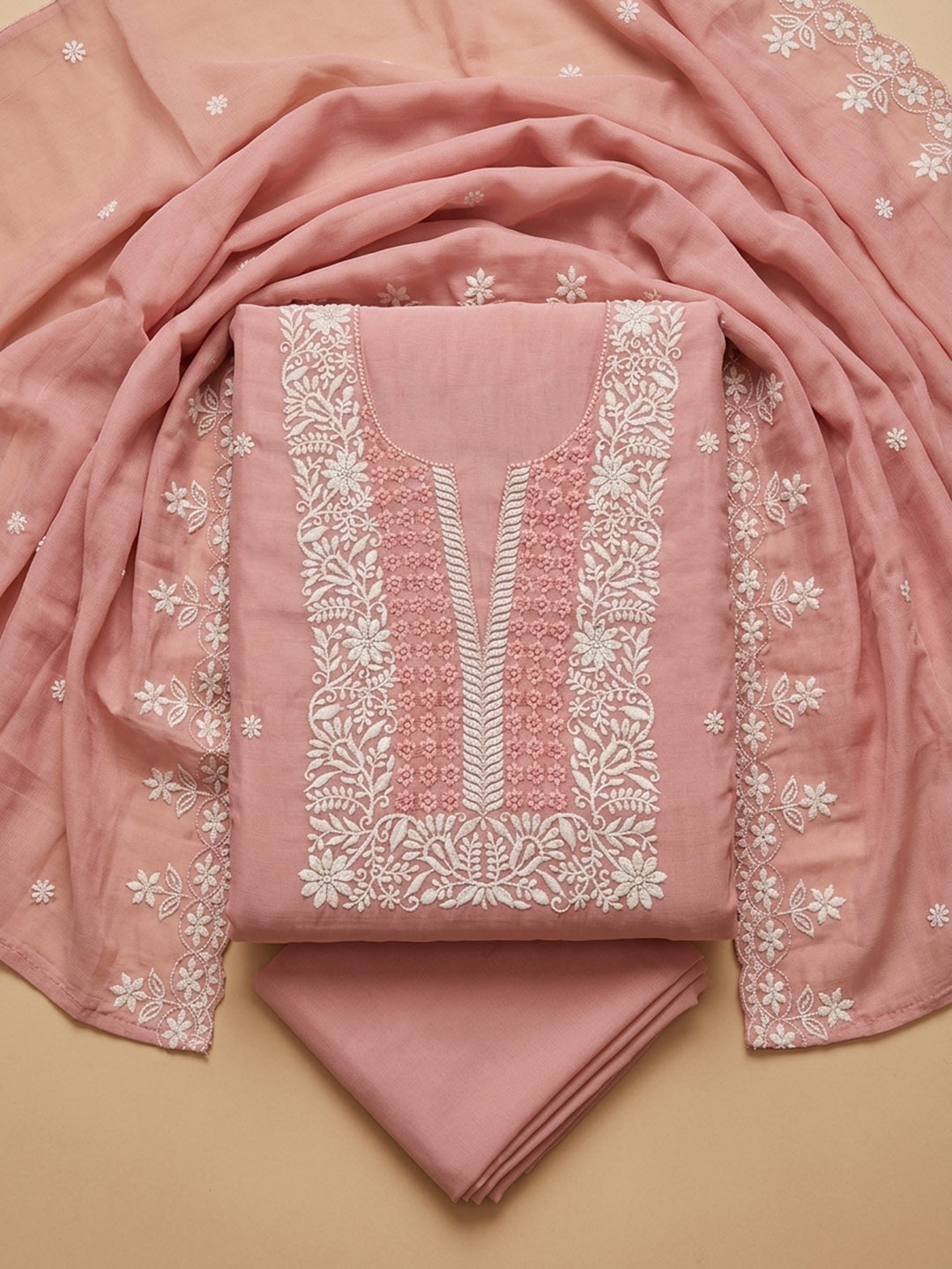 Peach  Chanderi Unstitched Dress Material