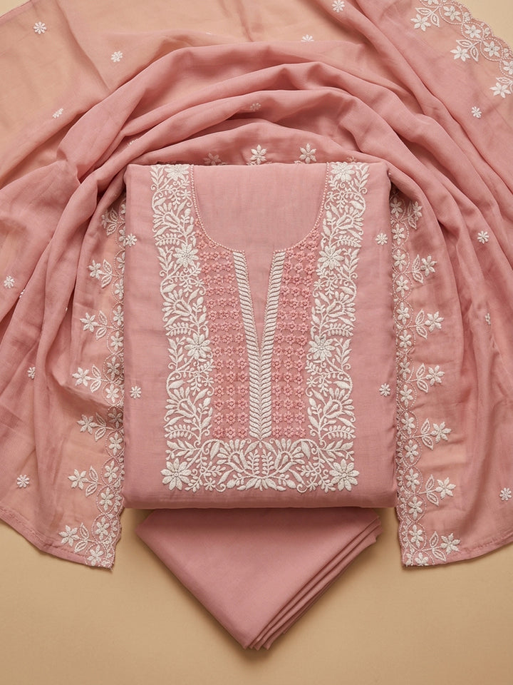Peach  Chanderi Unstitched Dress Material