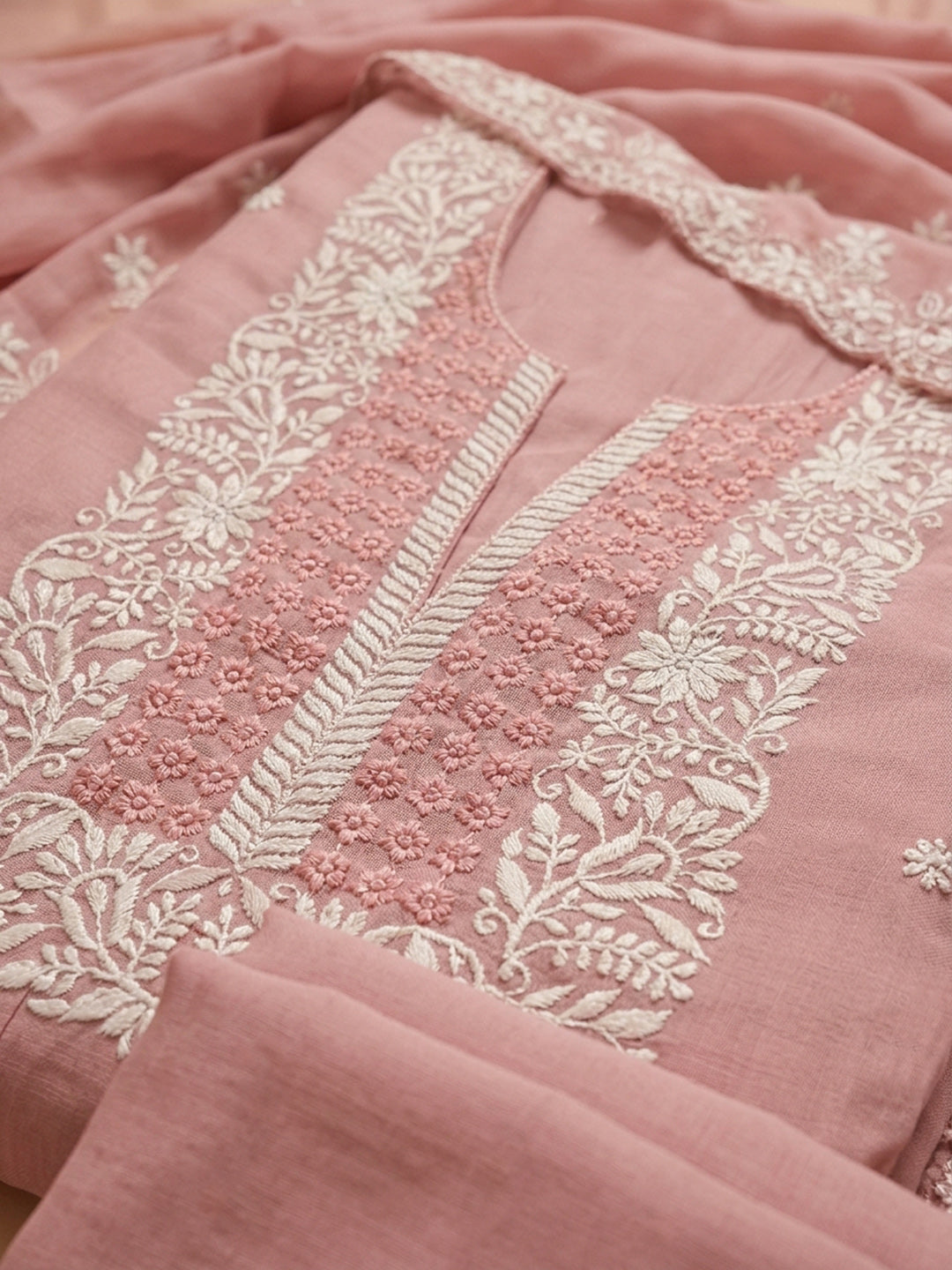 Peach  Chanderi Unstitched Dress Material