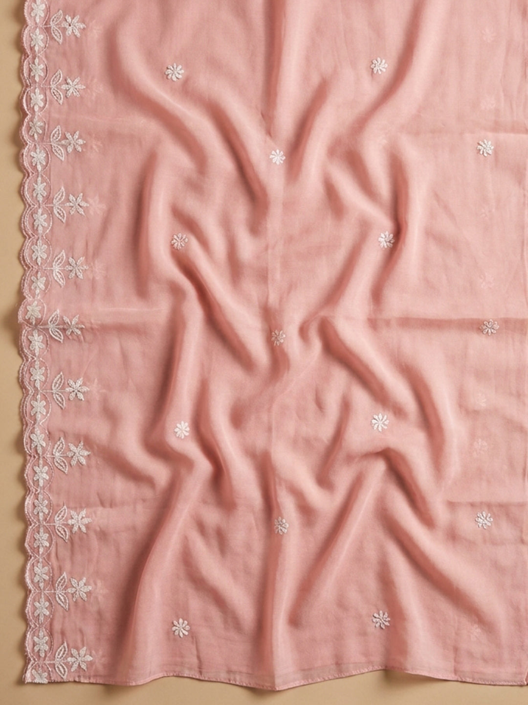 Peach  Chanderi Unstitched Dress Material