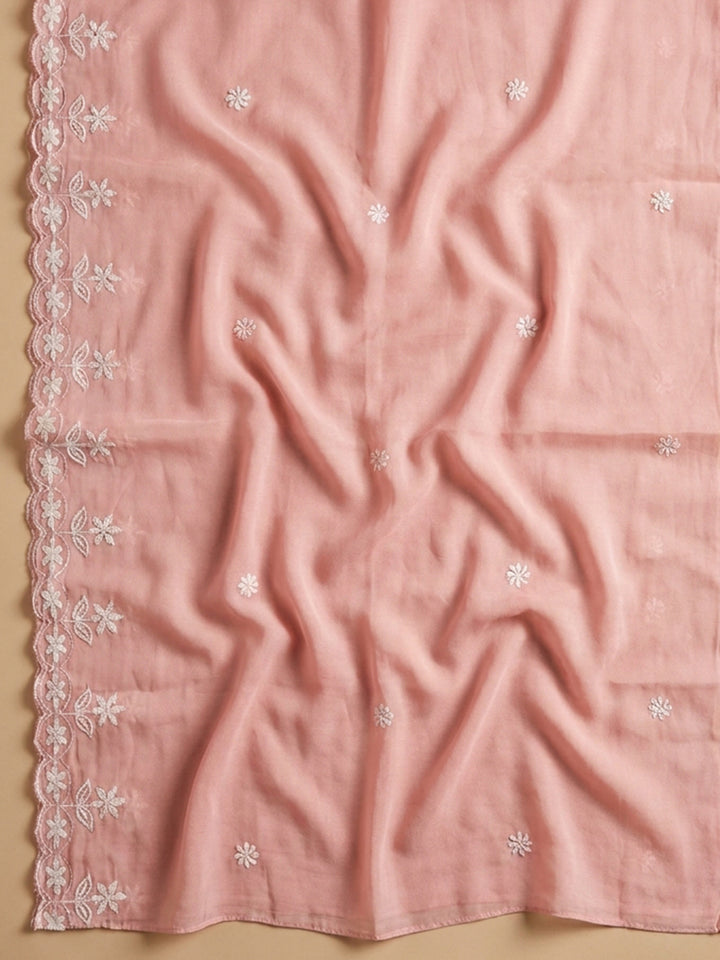 Peach  Chanderi Unstitched Dress Material