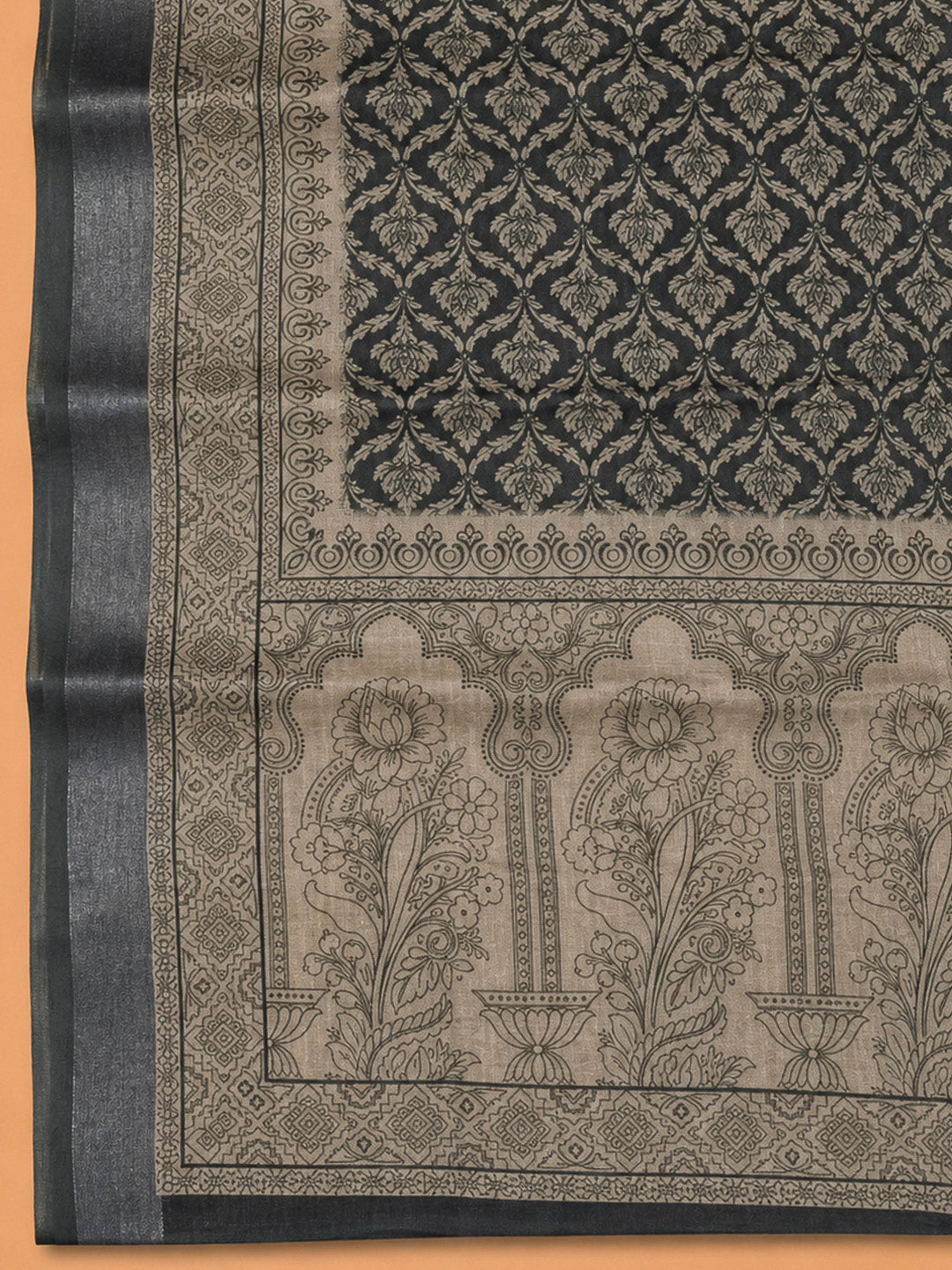 Off White Linen Blend Printed Unstitched Dress Material