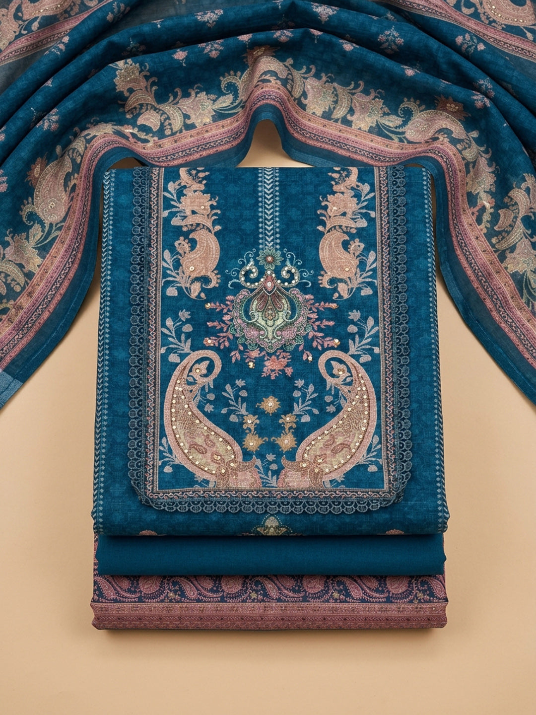Blue  Chanderi Unstitched Dress Material