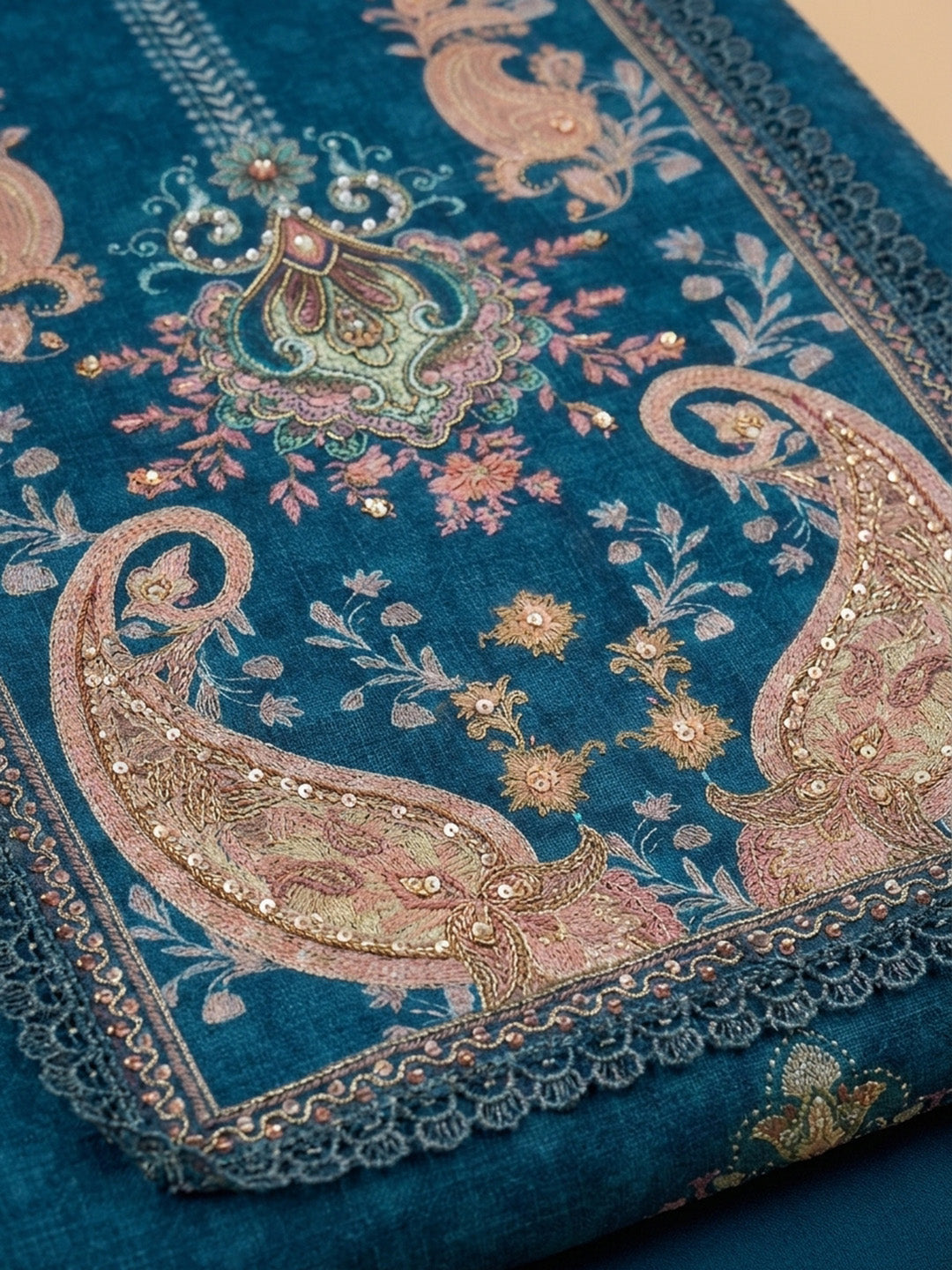Blue  Chanderi Unstitched Dress Material