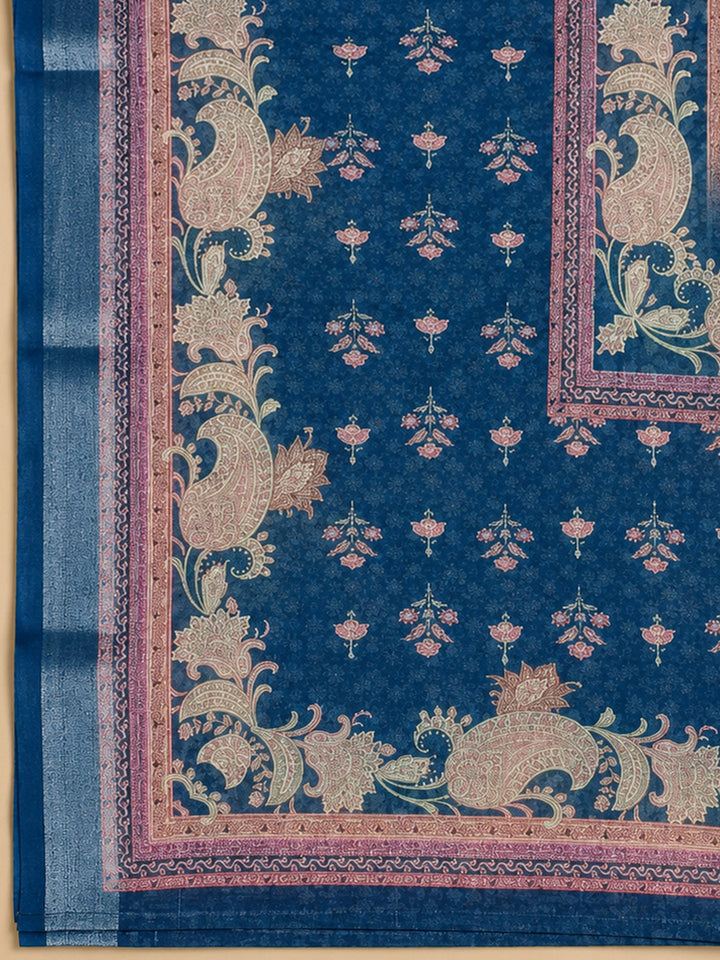 Blue  Chanderi Unstitched Dress Material