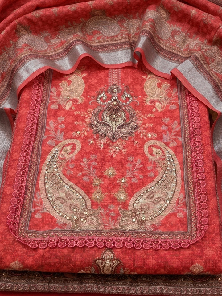 Hot Pink  Chanderi Unstitched Dress Material