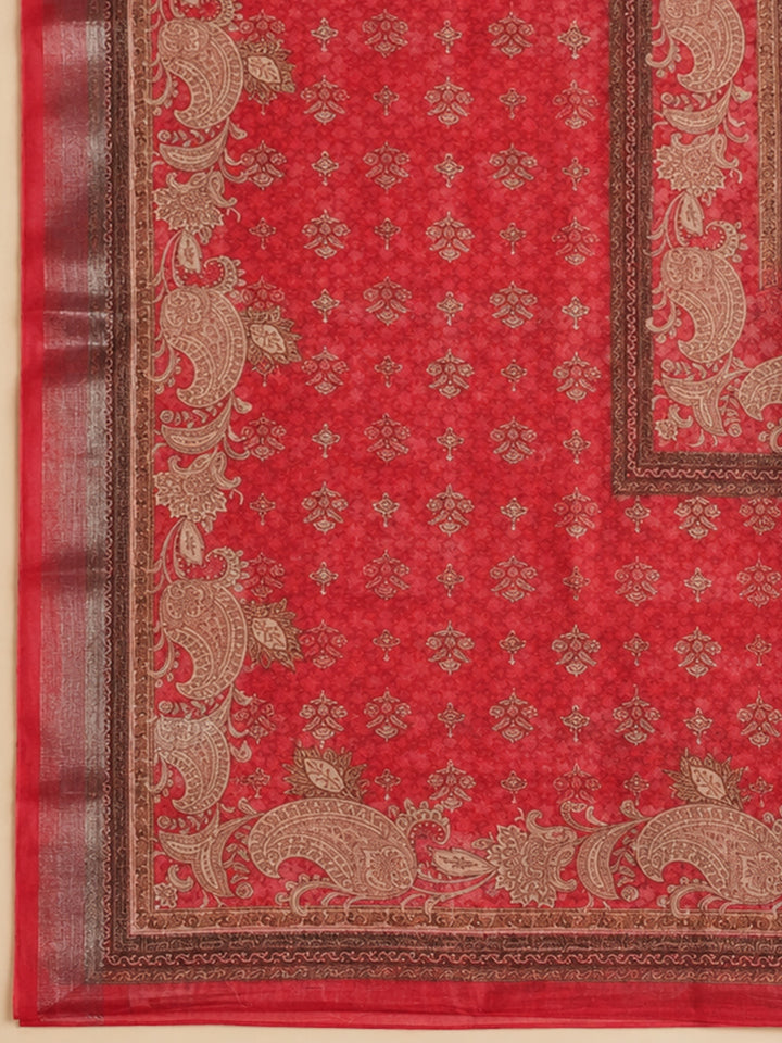 Hot Pink  Chanderi Unstitched Dress Material