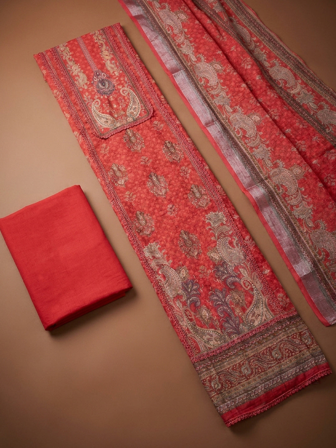 Hot Pink  Chanderi Unstitched Dress Material