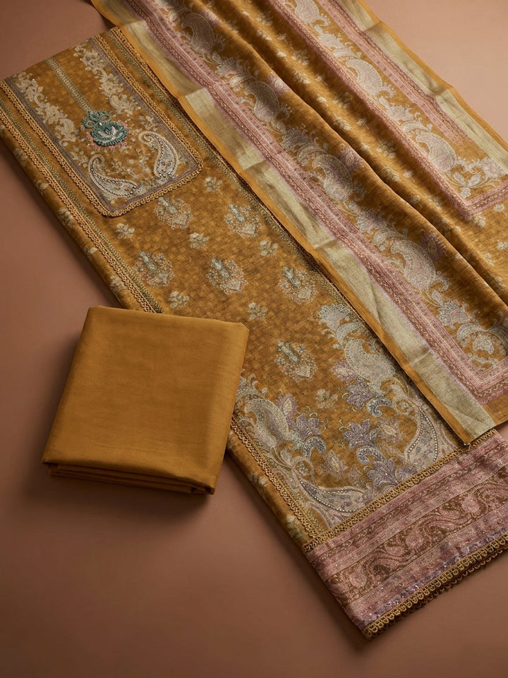 Rust  Chanderi Unstitched Dress Material
