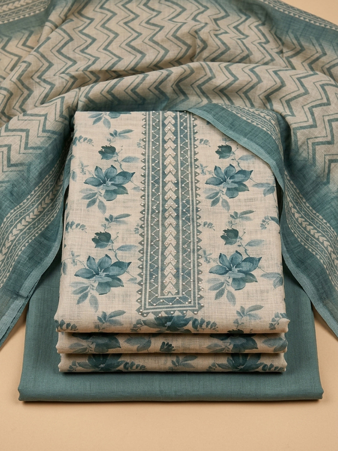 Blue  Chanderi Unstitched Dress Material