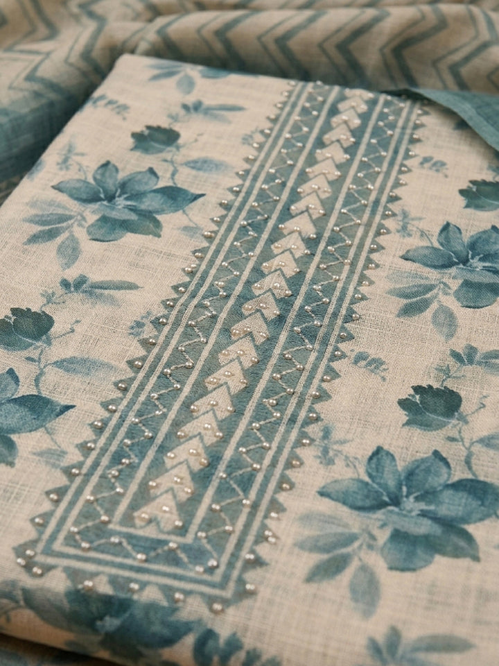 Blue  Chanderi Unstitched Dress Material