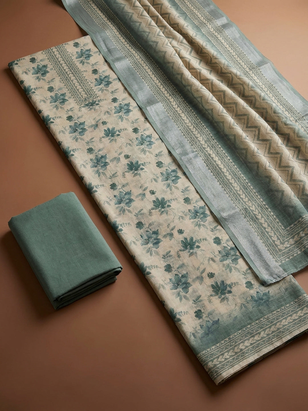 Blue  Chanderi Unstitched Dress Material