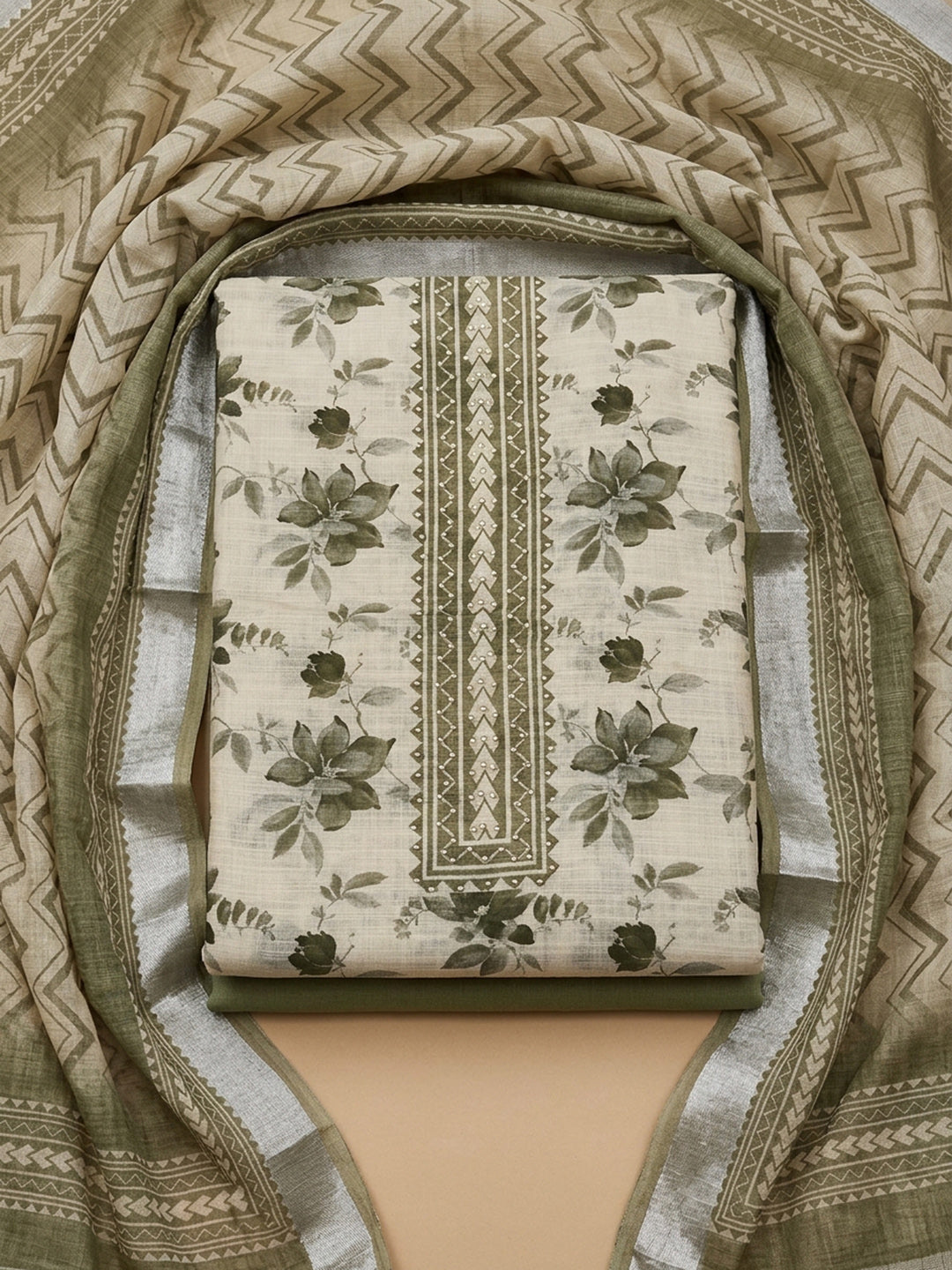 Pista Green  Chanderi Unstitched Dress Material