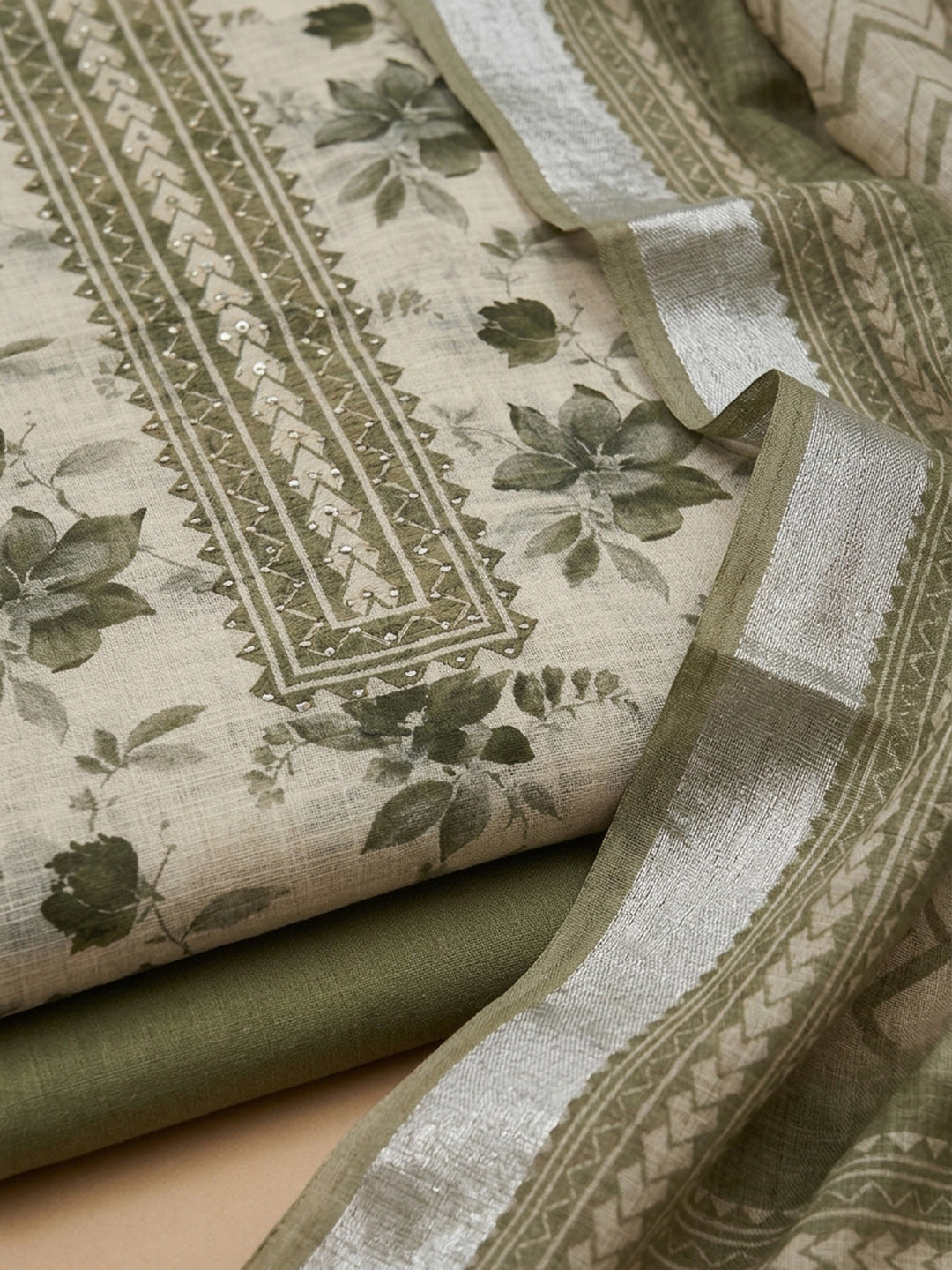Pista Green  Chanderi Unstitched Dress Material
