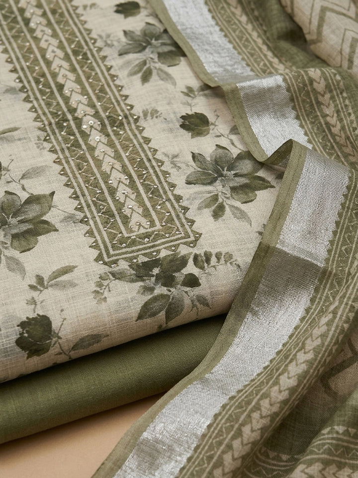 Pista Green  Chanderi Unstitched Dress Material