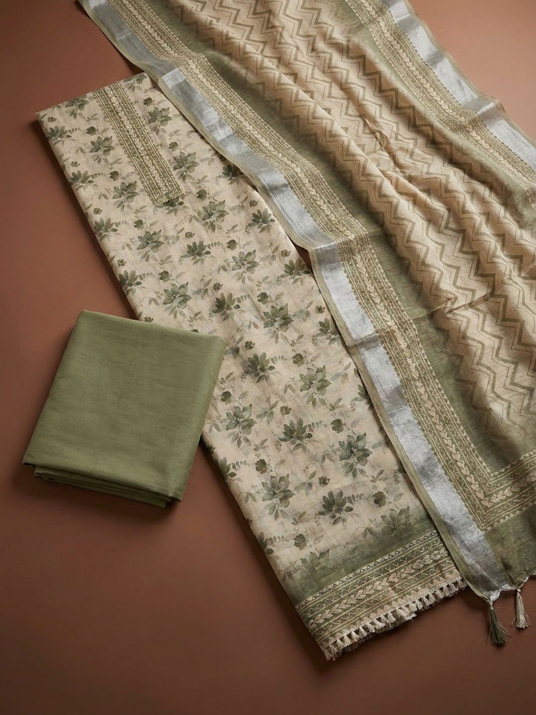 Pista Green  Chanderi Unstitched Dress Material