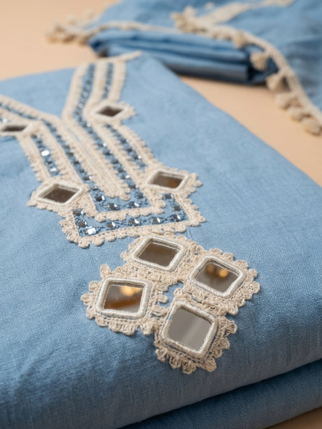 Blue Lt Embroidery Chanderi Unstitched Dress Material