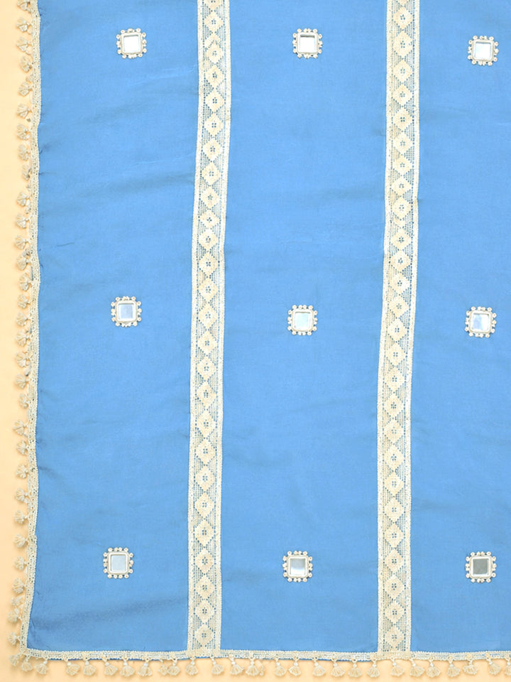 Blue Lt Embroidery Chanderi Unstitched Dress Material