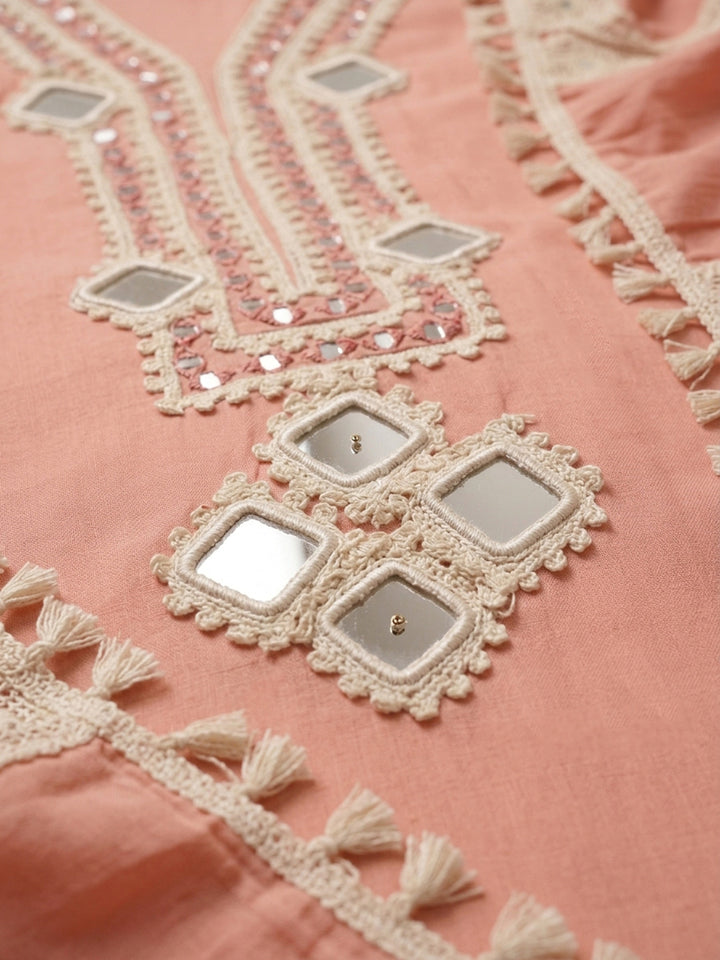 Peach Embroidery Chanderi Unstitched Dress Material