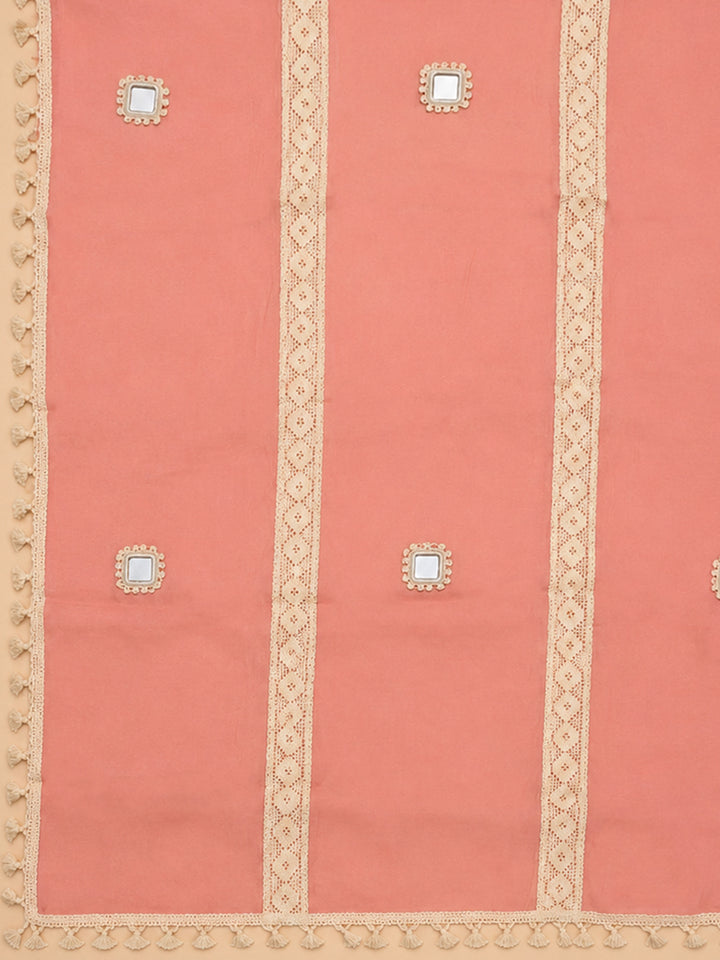 Peach Embroidery Chanderi Unstitched Dress Material