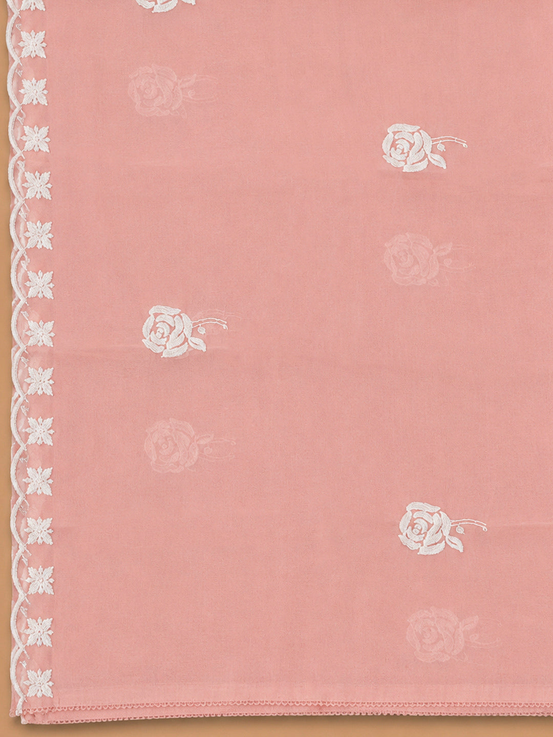 Peach Chanderi Embroidered Unstitched Dress Material