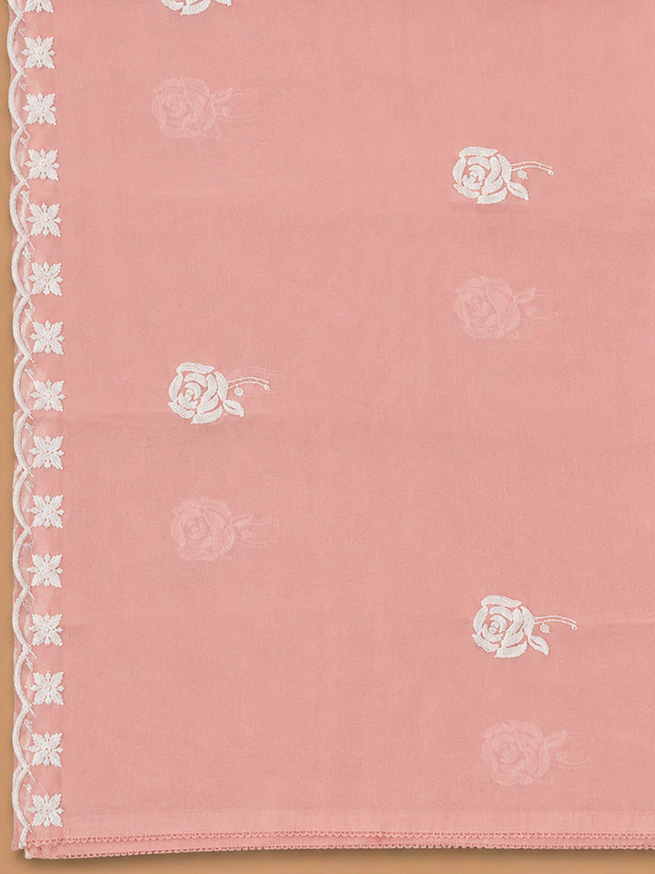 Peach Chanderi Embroidered Unstitched Dress Material