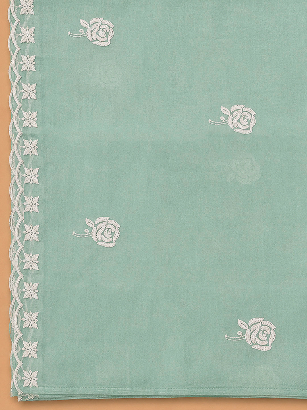 Sea Green Chanderi Embroidered Unstitched Dress Material
