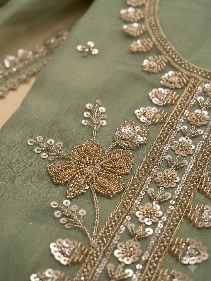 Aqua Organza Embroidered Unstitched Dress Material