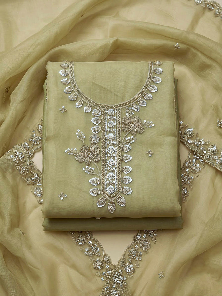 Lemon Organza Embroidered Unstitched Dress Material